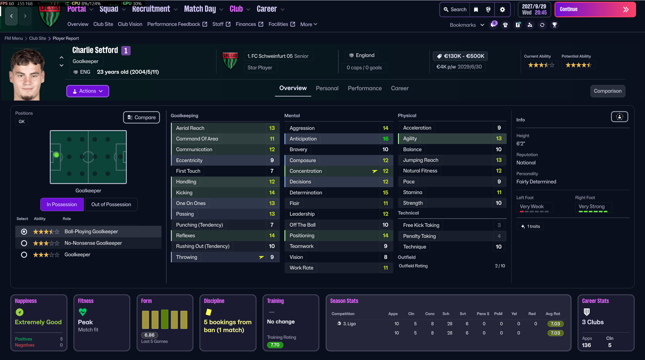 The player panels on Football Manager 26.